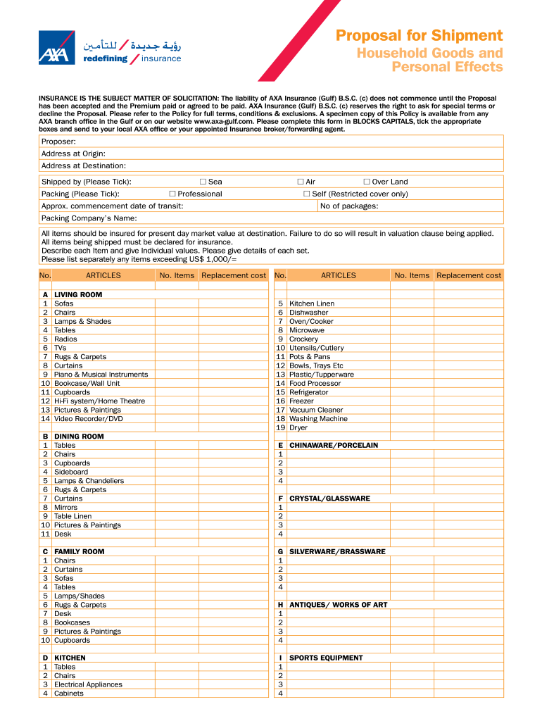 Household Proposal Form AXA Gulf