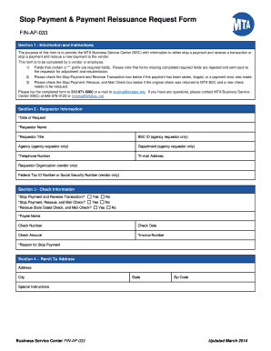 Stop Payment &amp; Payment Reissuance Request Form