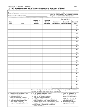 LG752 Paddlewheel with Table Operator&#039;s Percent of Hold Mn  Form