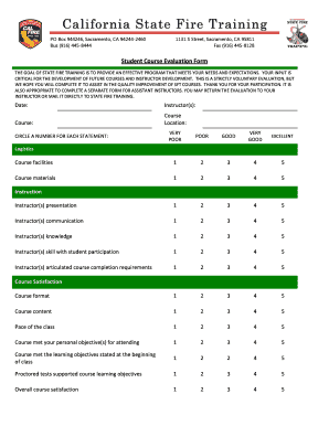  Student Course Evaluation Form California Osfmtraining Fire Ca 2012