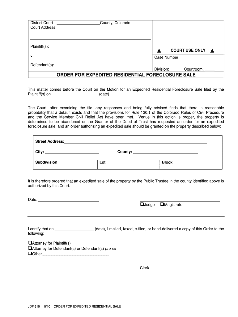 Division Courtroom ORDER for EXPEDITED RESIDENTIAL Courts State Co  Form