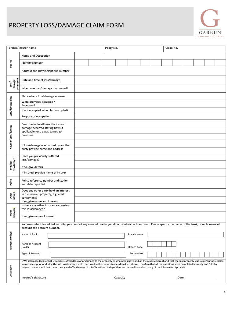 PROPERTY LOSSDAMAGE CLAIM FORM  Garrun Group Co Za