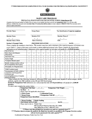  BABYCARE PROGRAM PRENATALPOSTPARTUM ENCOUNTER FORM Fideliscare 2016