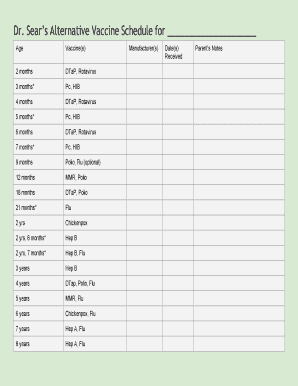 Sears Alternative Vaccine Schedule for  Form