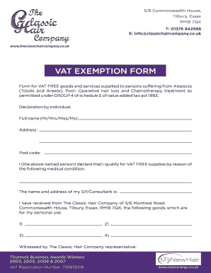 VAT EXEMPTION FORM Classicwigs Co Uk Classicwigs Co
