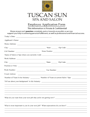 Employee Application Form Tuscan Sun Spa &amp; Salon