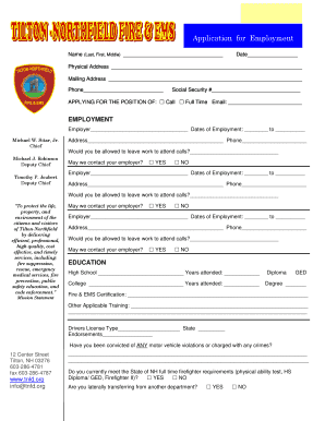 Application for Employment Tnfd Org  Form
