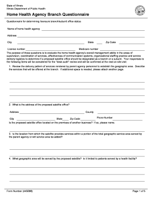 Get and Sign Form Name Form Number Home Health Branch Questionnaire Used to Apply for Branch Locations