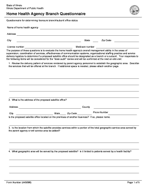 Form Name Form Number Home Health Branch Questionnaire Used to Apply for Branch Locations