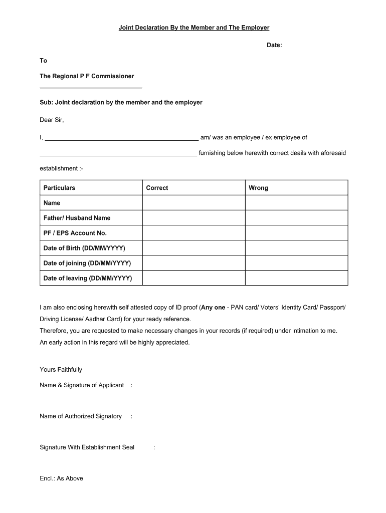 Joint Declaration Form