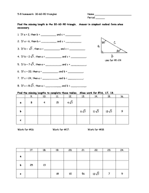 5 8 Homework 30 60 90 Triangles Answers  Form