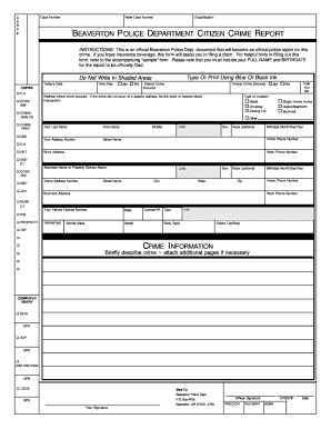 Beaverton Police Crime Report  Form