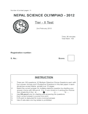 Science Olympiad Questions PDF  Form