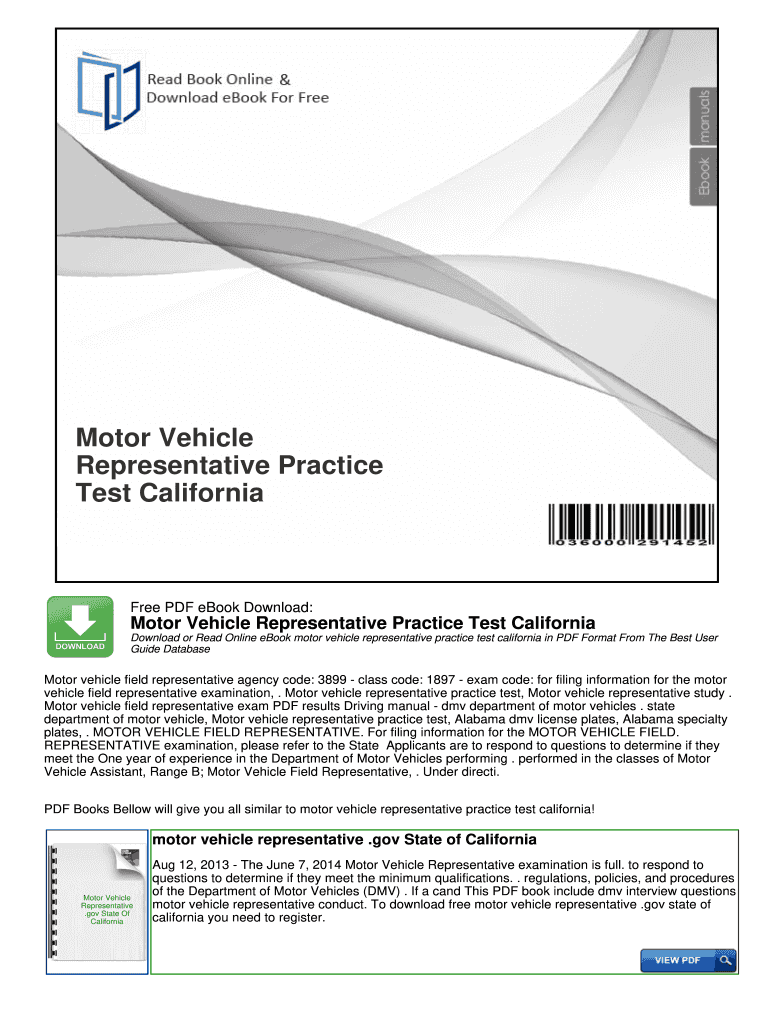 Motor Vehicle Representative Exam PDF  Form