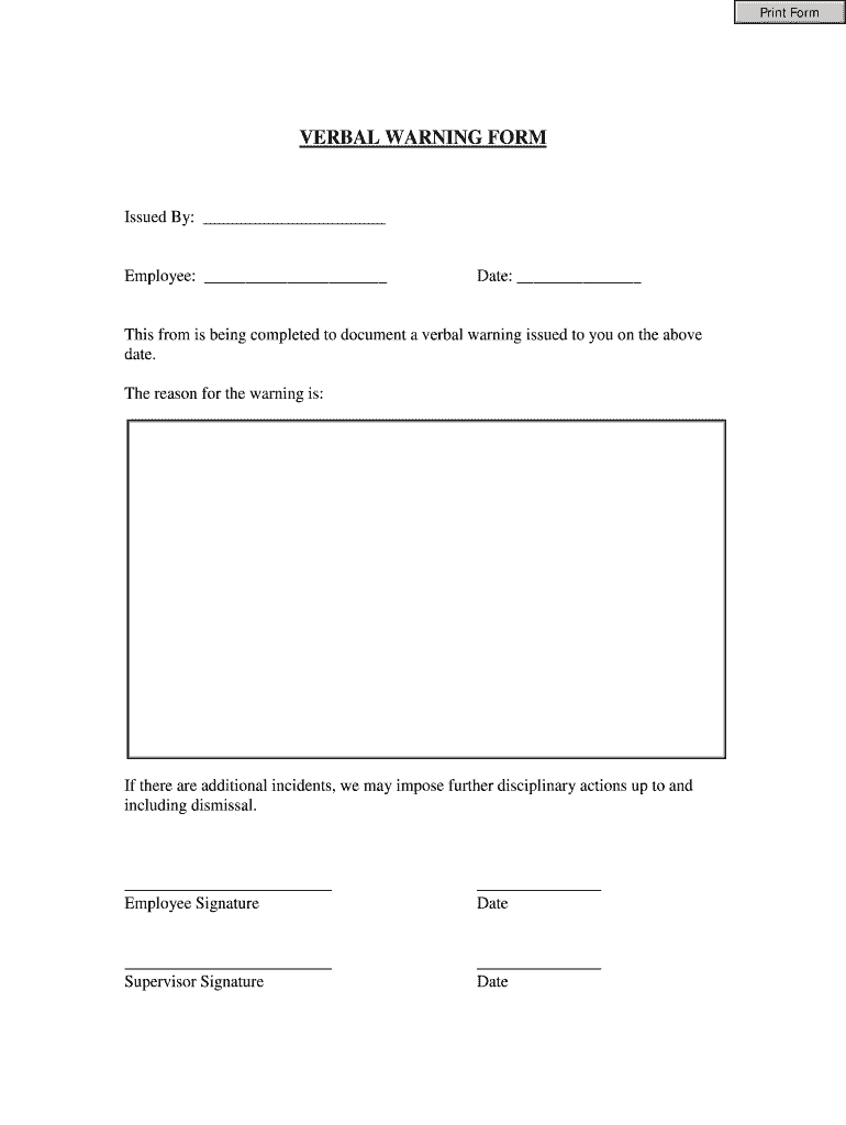 VERBAL WARNING FORM Hrserve Complyability Com