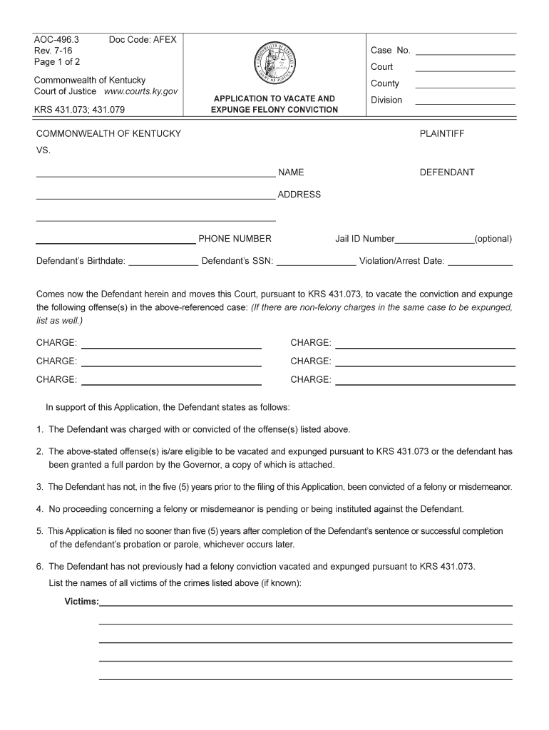 Application to Vacate  Form