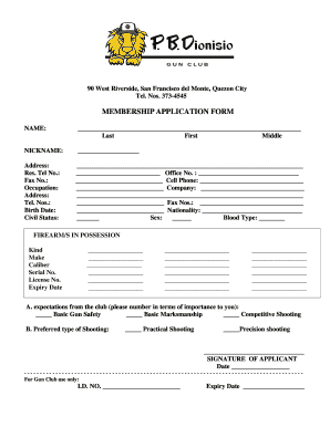 Gun Club Application Form