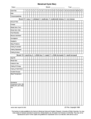 Menstrual Cycle Diary Cemcor  Form