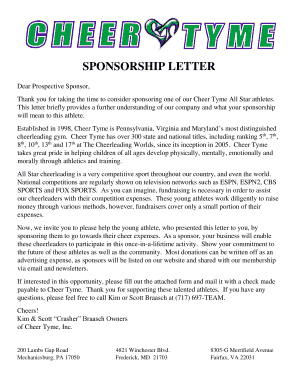 Cheer Sponsorship Letter  Form