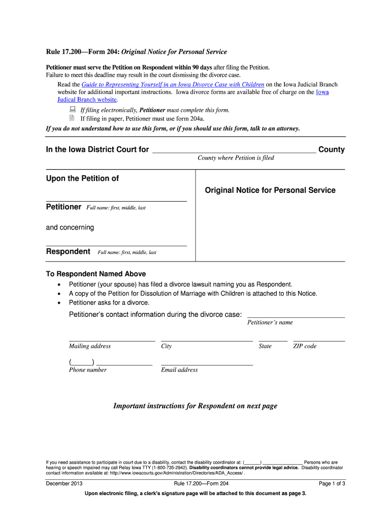17 204 Original Notice for Personal Service Iowacourts  Form