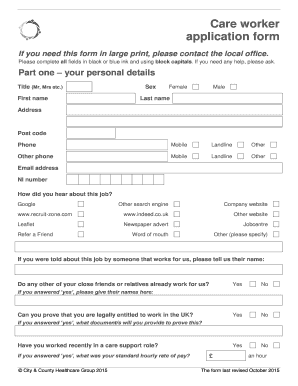 Care Worker Application Form Example