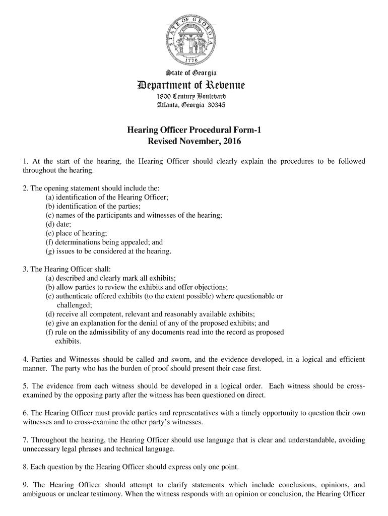 Hearing Officer Procedural Form 1 DOC