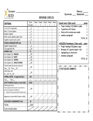 Avid Binder Checklist  Form