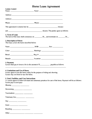 Horse Lease Agreement  Form