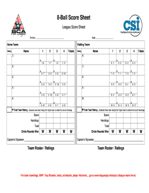 8 Ball Score Sheet LeagueSys Leaguesys  Form
