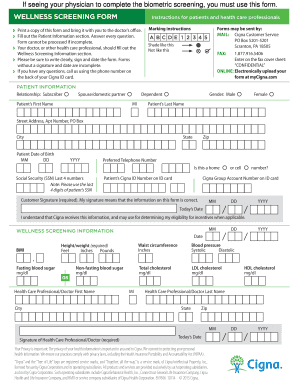 Cigna Biometric Screening Form