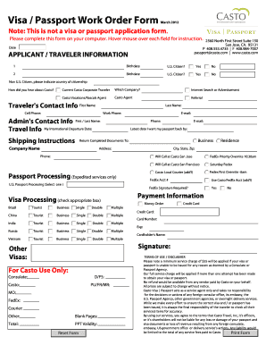 Visa Passport Work Order Form Casto Travel