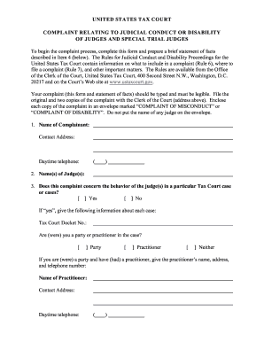 UNITED STATES TAX COURT COMPLAINT RELATING to JUDICIAL  Form