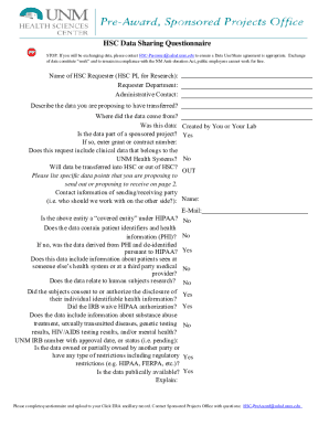 HSC Data Sharing Questionnaire Hsc Unm  Form