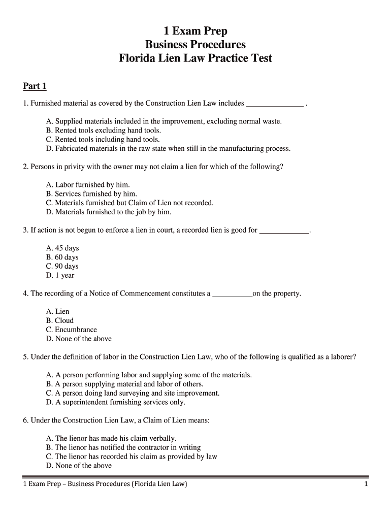 Business Procedures Practice Test  Form