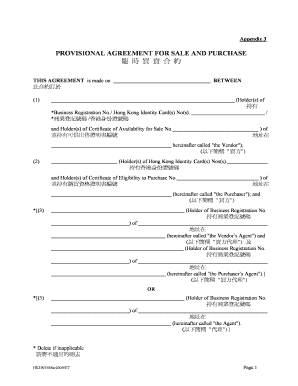 Provisional Sale and Purchase Agreement Sample Hong Kong  Form