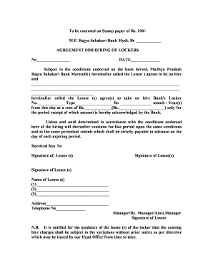 Stamp Paper for Bank Locker  Form