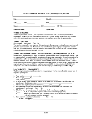 OSHA RESPIRATOR MEDICAL EVALUATION QUESTIONNAIRE Hvfd Com  Form