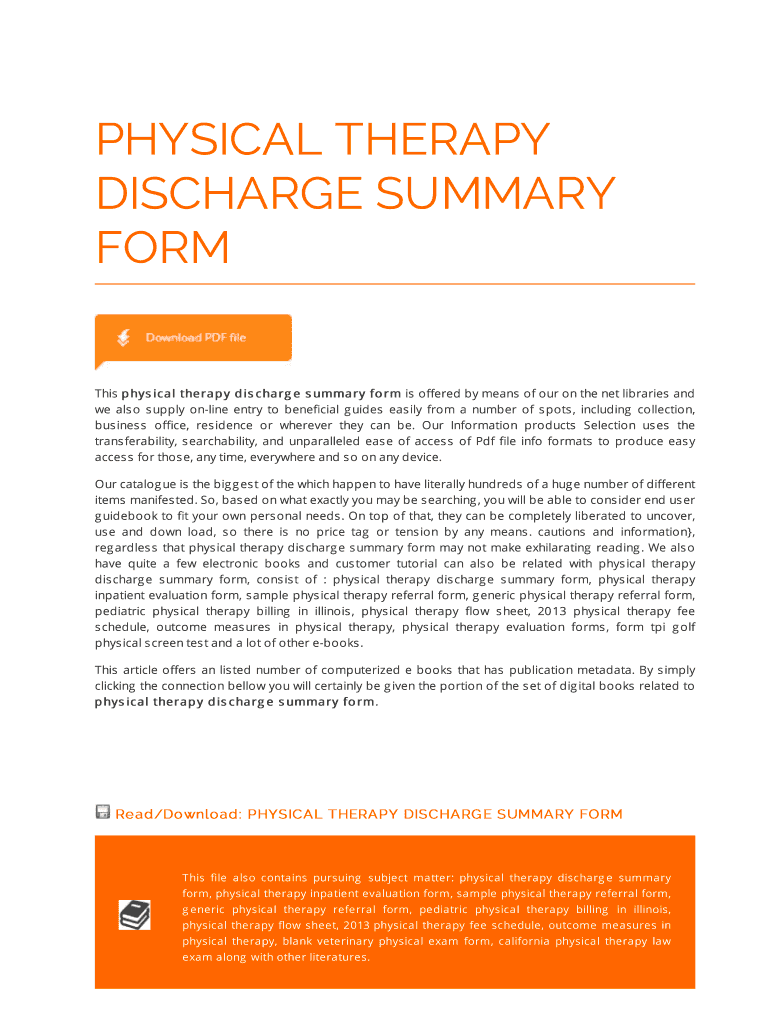 Physiotherapy Discharge Summary Template  Form