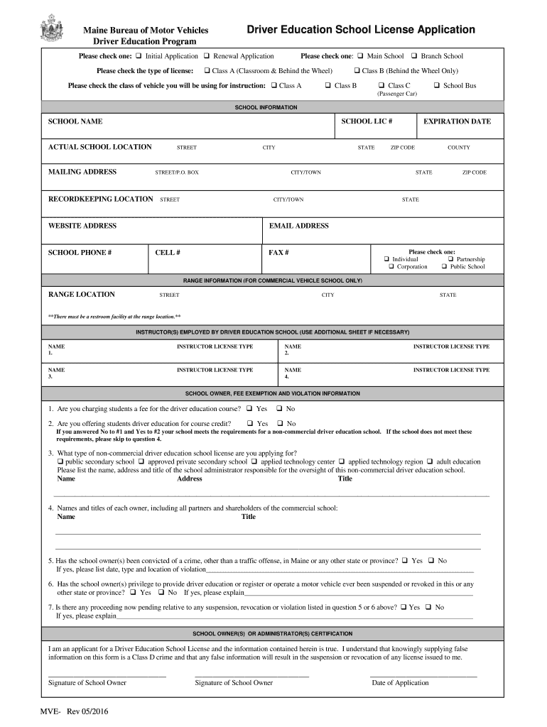 Driver Education School License Application  Form