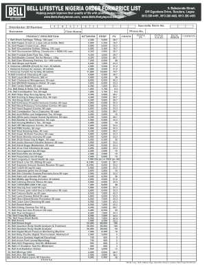 Bell Lifestyle Price List  Form