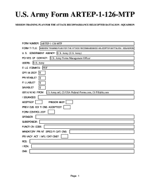 U S Army Form ARTEP 1 126 MTP Usa Federal Forms Com