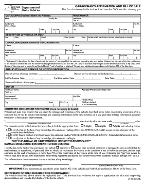 Dmv Ny Bill of Sale  Form