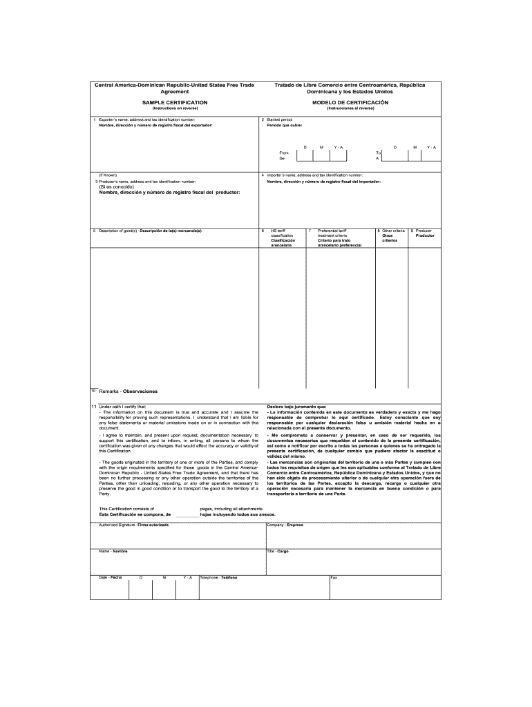 Certificado De Origen E Instructivo De Llenado CAFTA DR  Form