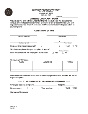 CITIZENS COMPLAINT FORM Columbiatn Com