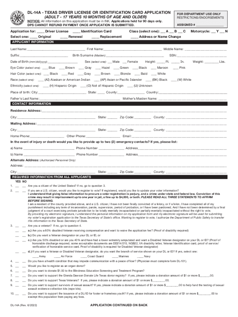 Texas ID Template  Form