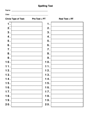 Spelling Pretest Template  Form
