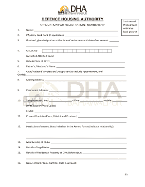 DEFENCE HOUSING AUTHORITY DHA Bahawalpur  Form