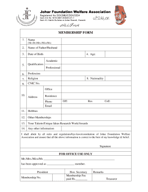 Johar Foundation Welfare Association  Form