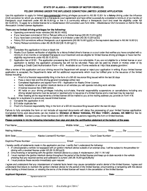 Alaska Felony Driving Application Form