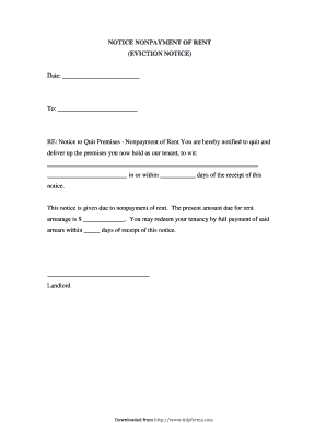 NOTICE NONPAYMENT of RENT EVICTION NOTICE  Form